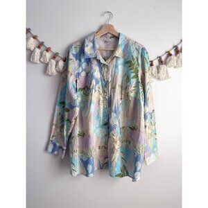 Talbots Plus 100% Cotton Pastel Multicolor Floral Button Up Top Shabby Chic 2x
